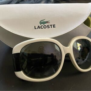 Vintage Lacoste Women's Black White and Green Sunglasses